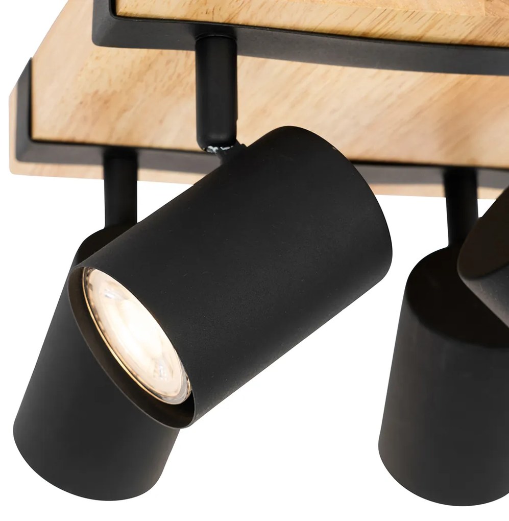 Faretto da soffitto smart nero con legno 4 luci regolabili Incl. Wifi GU10 50mm - Jeana