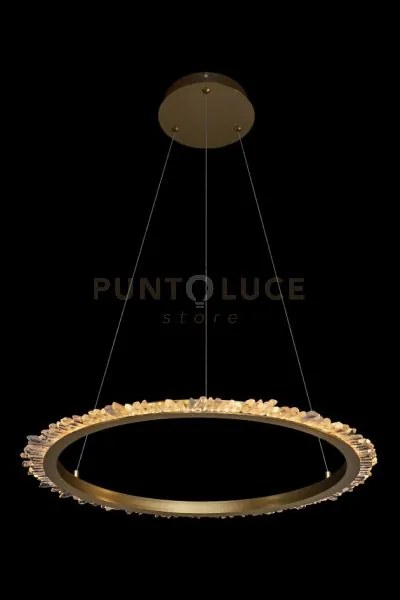 Lampada a sospensione rotonda grande quartz halo, oro satinato, led...
