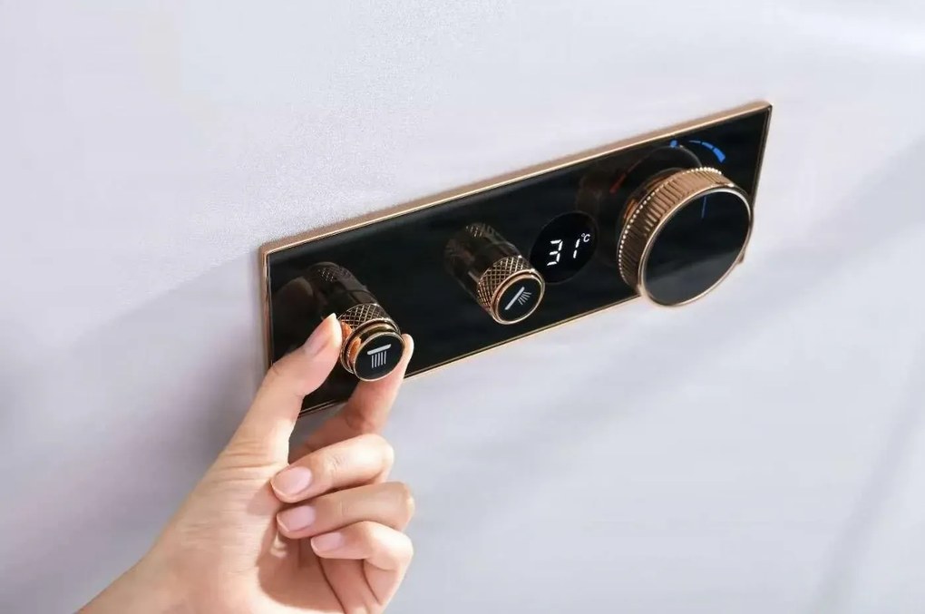Sistema doccia termostatico a incasso ELITE EDITION BCS1603 con schermo, in più finiture tra cui nero e nero opaco — Rame - nero — Tre uscite