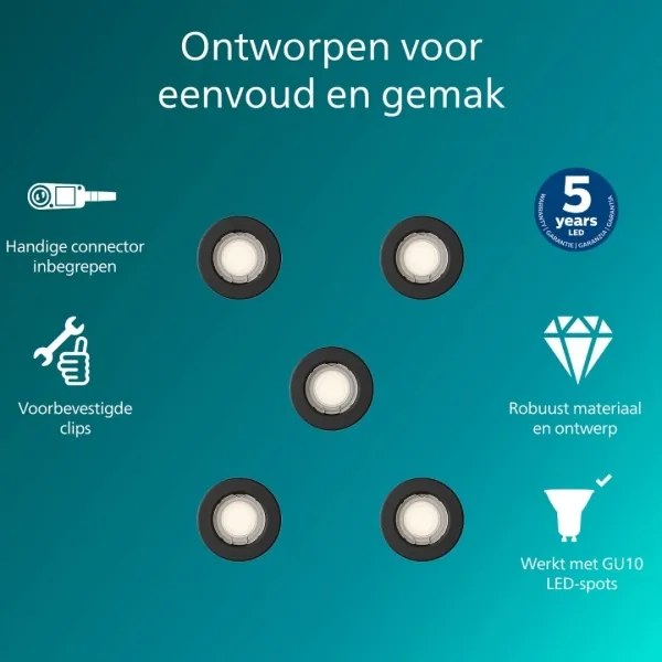 Philips - Set da 5 faretti da incasso PERIDOT 1xGU10/7W/230V nero