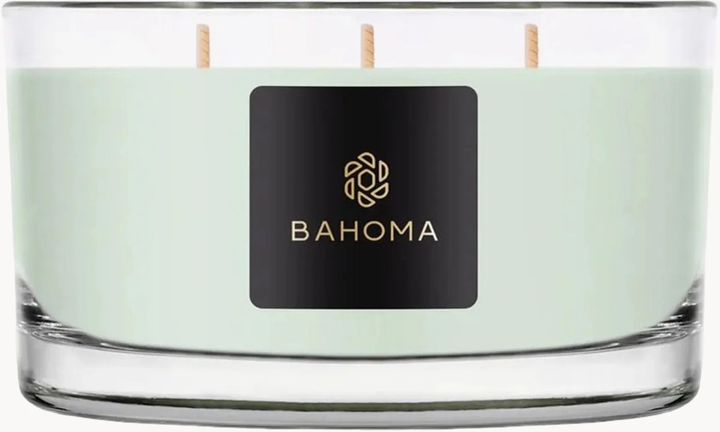 Candela con 3 stoppini fatta a mano in scatola regalo Bahoma (primula, legno di ambra)