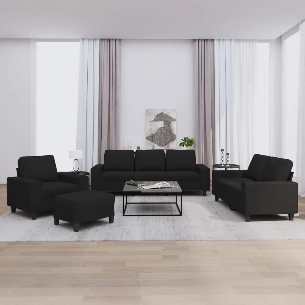 Set Di Divani 4 Pz Nero İn Tessuto /