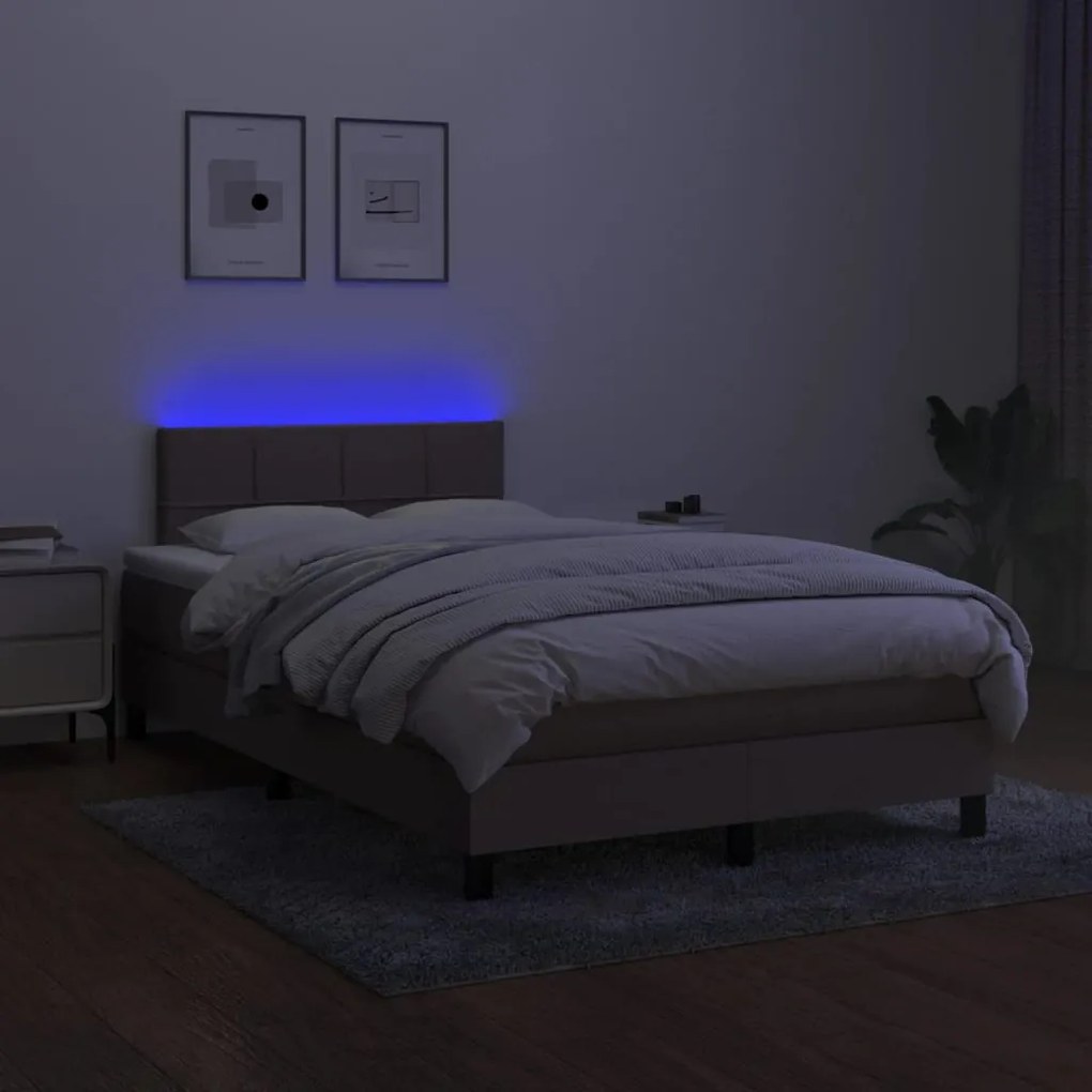 Letto a molle con materasso e led tortora 120x190 cm in tessuto