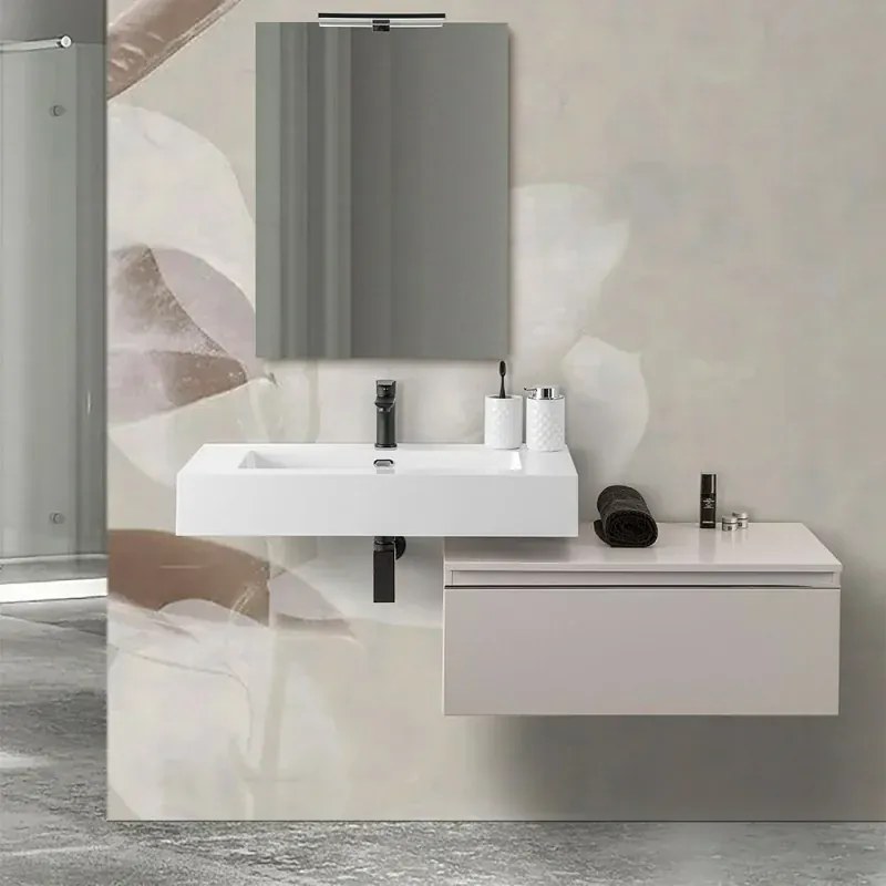 Mobile bagno 80 cm grigio perla lavabo sospeso 100 cm Lodi e specchio Iside
