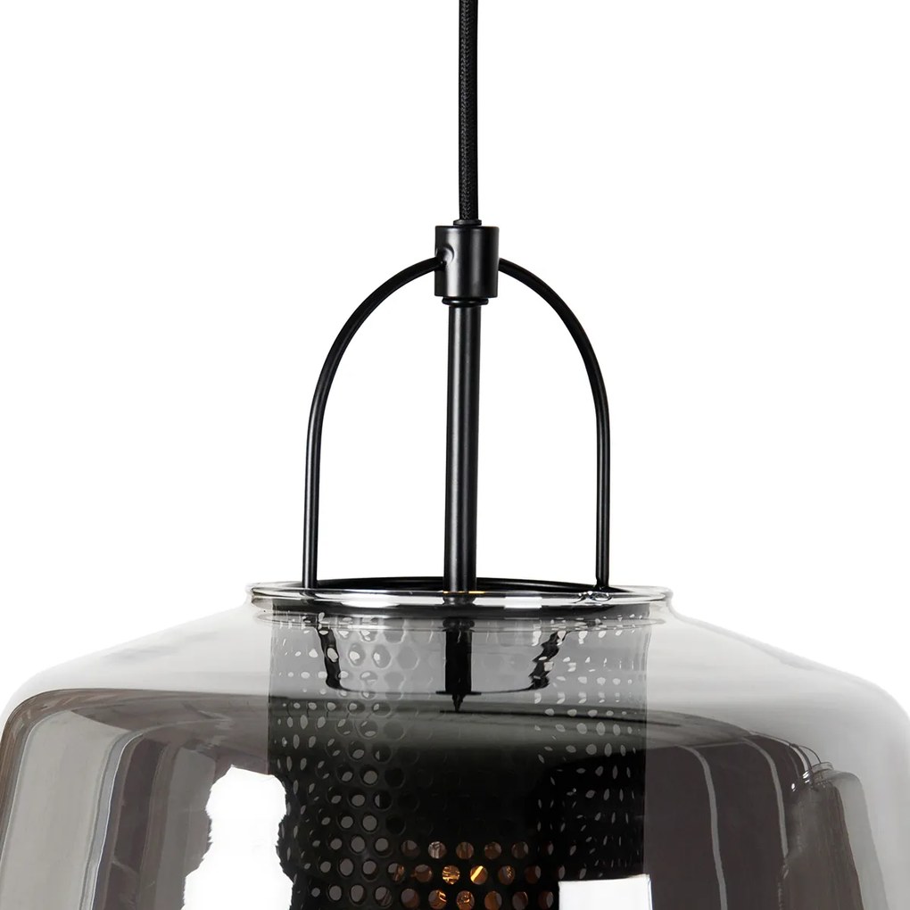 Lampada a sospensione nera con vetro fumé 30 cm oblunga 3 luci - Kevin