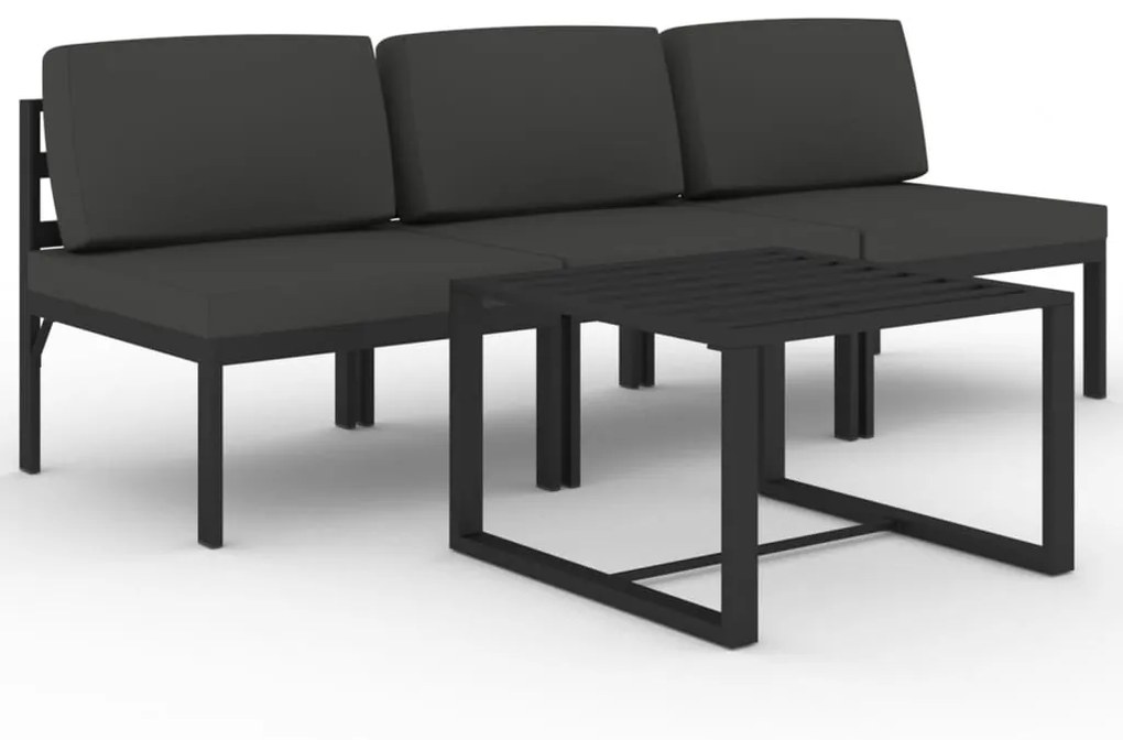Set divani da giardino 4 pz con cuscini in alluminio antracite