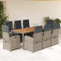 Set da Pranzo da Giardino 9 pz con Cuscini in Polyrattan Grigio 3212246