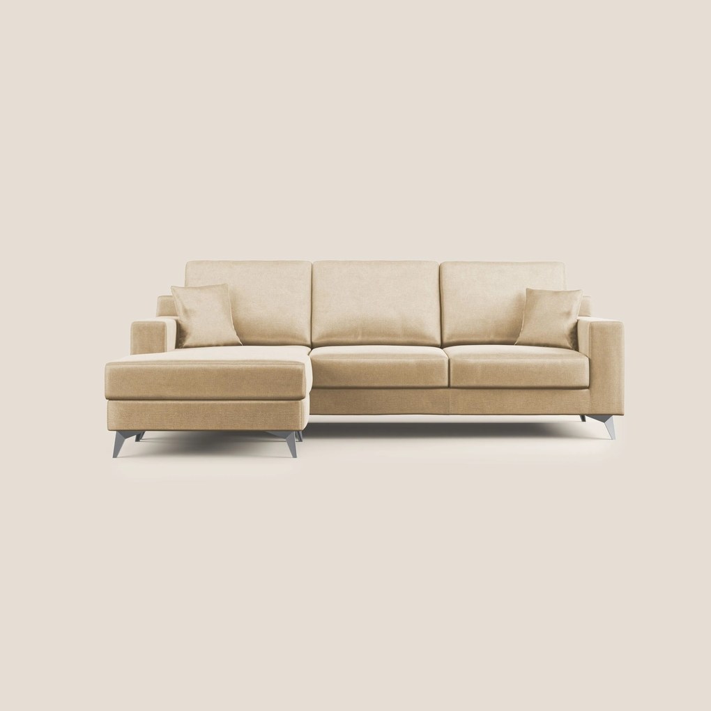 Michael divano moderno angolare con penisola in morbido velluto impermeabile T01 beige