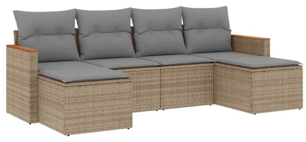 Set divano da giardino 6 pz con cuscini beige misto polyrattan