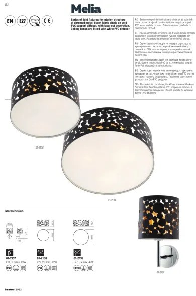 Redo 01-2138 - Plafoniera MELIA 2xE27/42W/230V diametro 30 cm