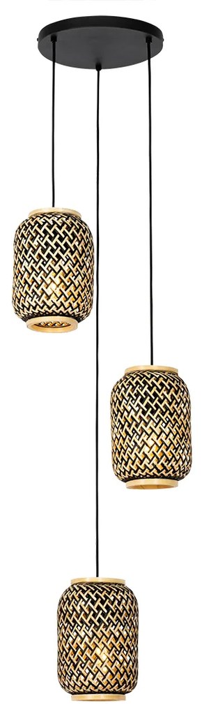 Lampada a sospensione orientale in bambù con nero 3 luci - Yvonne