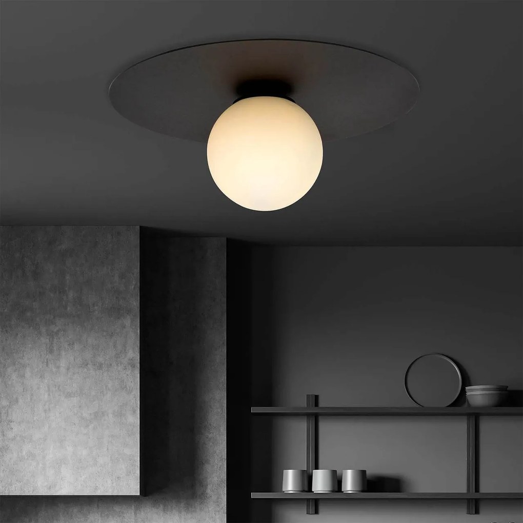 Lampada da soffitto Solar Nera con sfera satinata E14