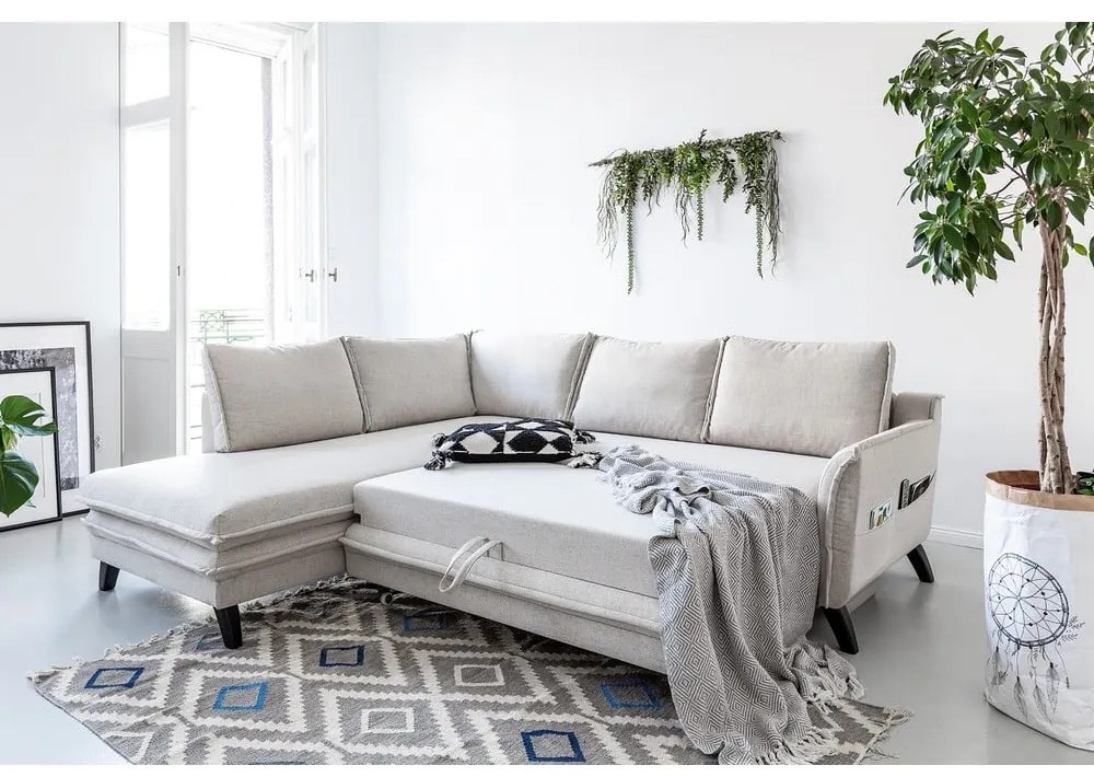 Divano letto angolare beige chiaro L, angolo sinistro Charming Charlie - Miuform