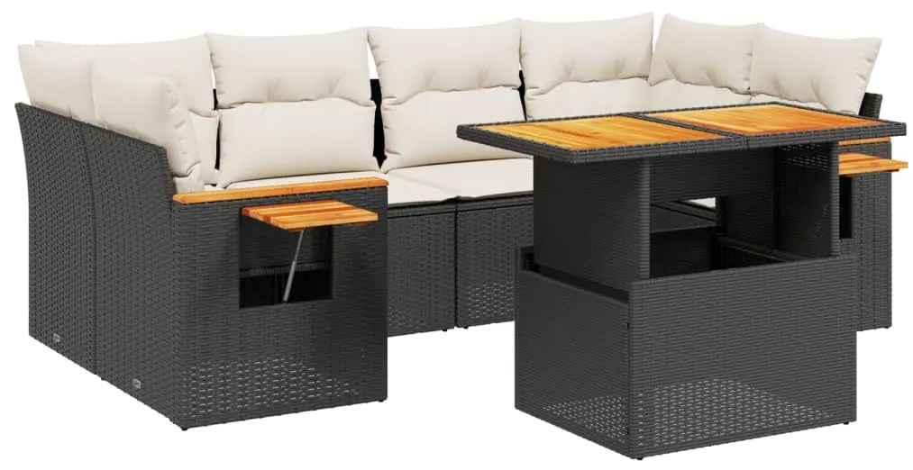 Set divani da giardino con cuscini 7pz nero polyrattan