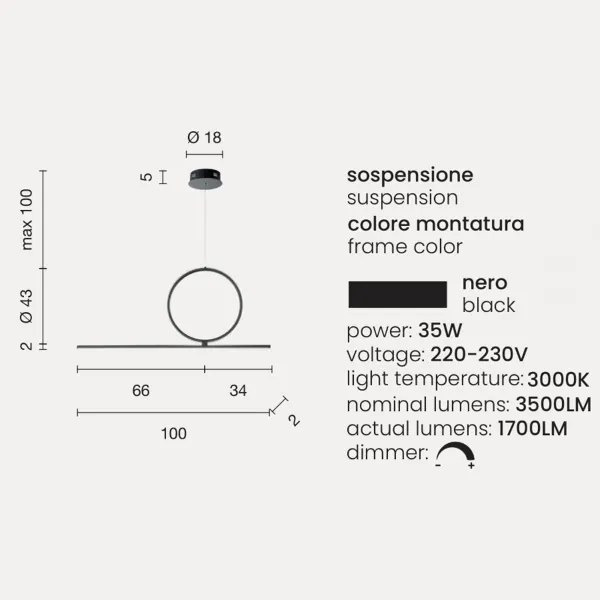 Lampada sospensione moderna LED 35W- metallo ACROBAT 40 Nero