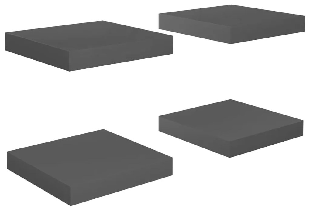 Scaffali a parete 4 pz grigio lucido 23x23,5x3,8 cm in mdf