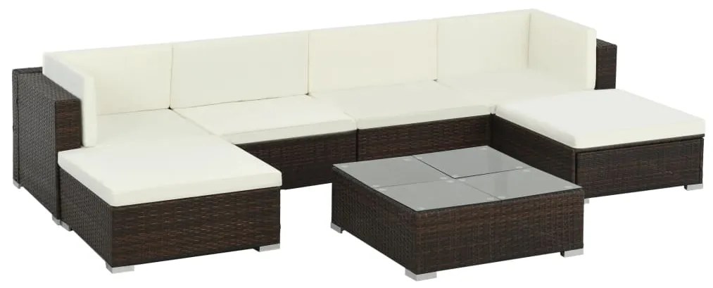 Set divani da giardino 7 pz con cuscini in polyrattan marrone