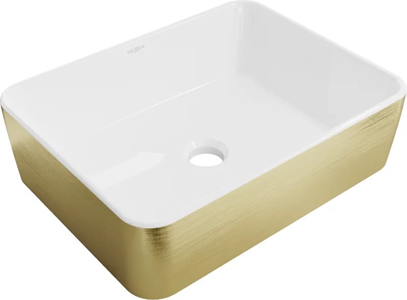 Mexen Catia lavabo da appoggio 48 x 38 cm, bianco/oro motivo linee - 21314817