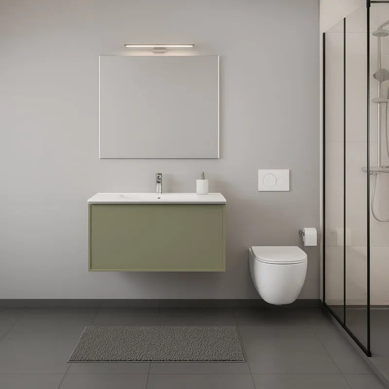 Base portalavabo Pixel 1 cassetto con frontale frame laccato opaco verde salvia e maniglia alluminio brillante L80 x H40 x P45,5 cm