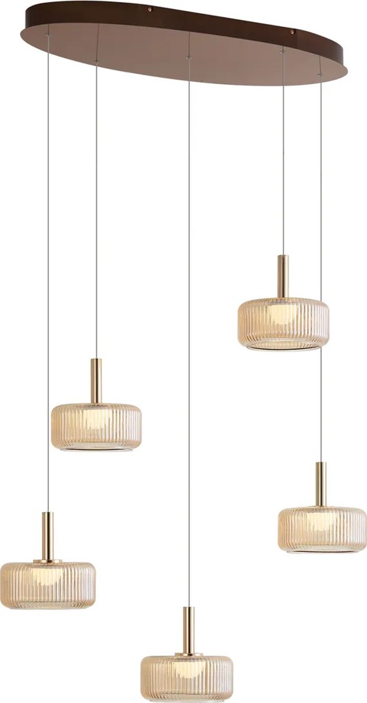 Lampada a sospensione di design oro rosa con vetro ambrato incl. LED dimmerabile a 3 fasi 5 luci Easylift - Fiera