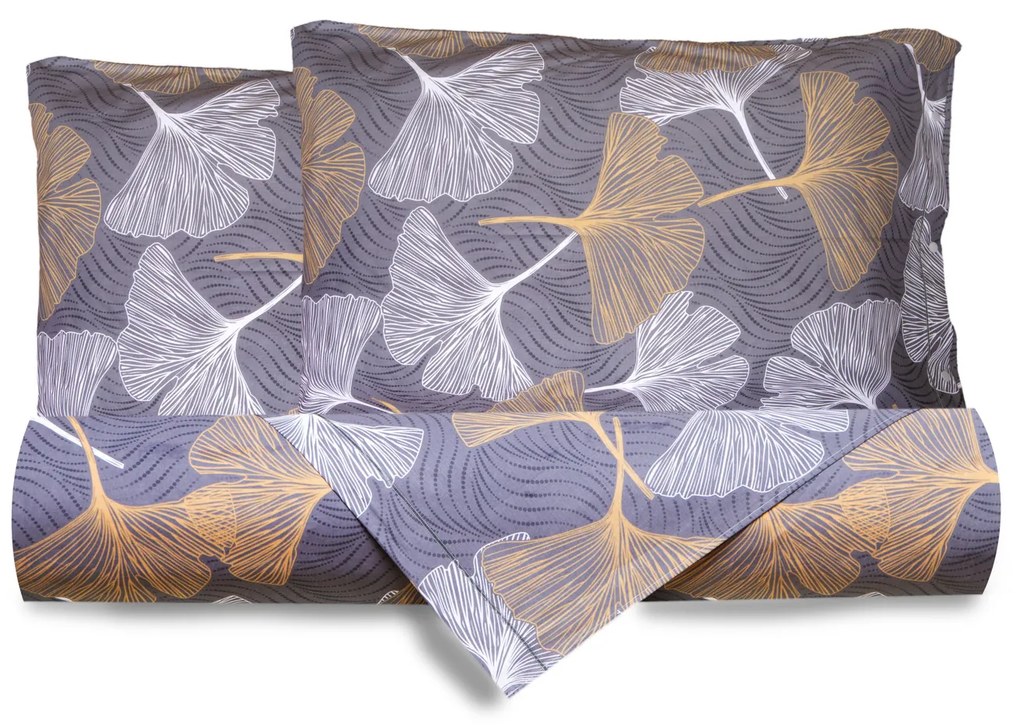 Parure copripiumino matrimoniale foglie ginkgo oro SmartDecoHome