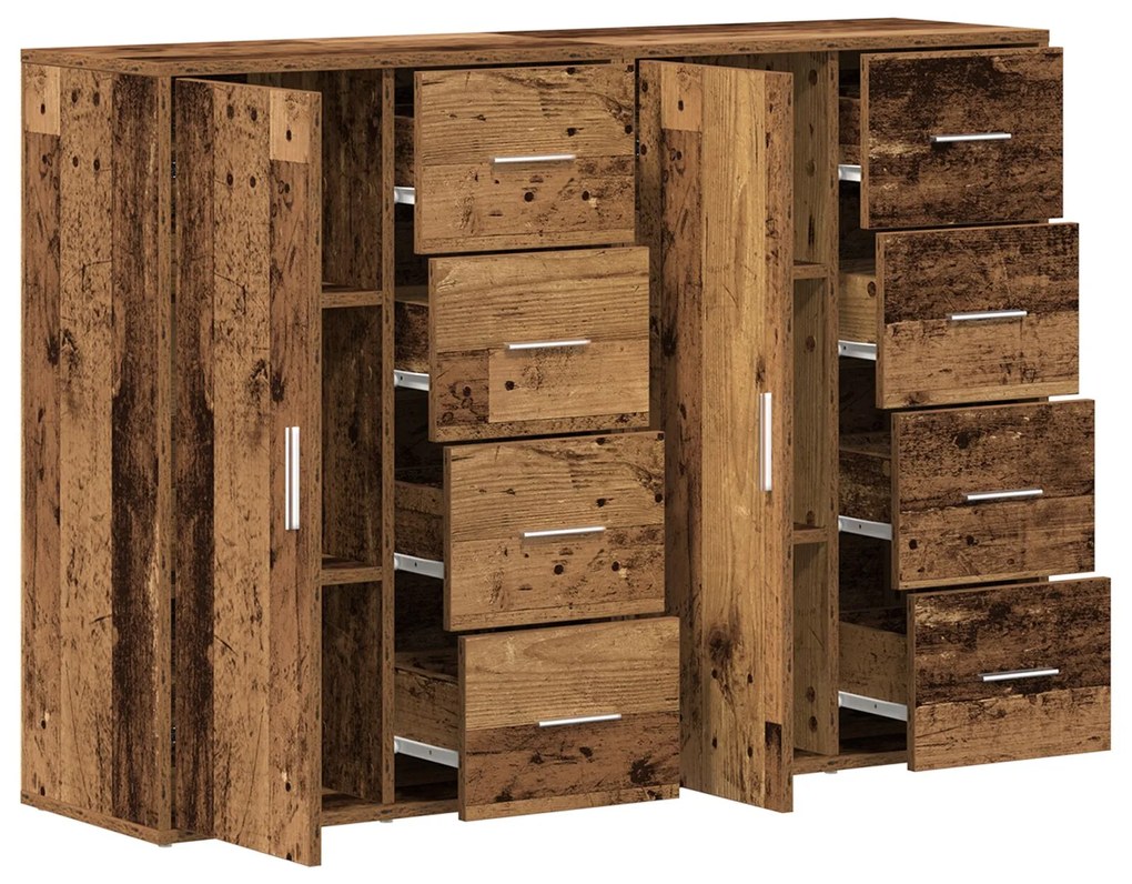 Credenza set di 2 legno invecchiato legno massello credenza