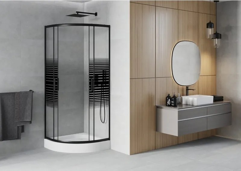 Mexen Rio cabina doccia semicircolare 70 x 70 cm, fasce nere, nera + piatto doccia, bianco - 863-070-070-70-20-4710