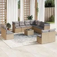 Set Divani da Giardino 12 pz con Cuscini Beige in Polyrattan 3249668