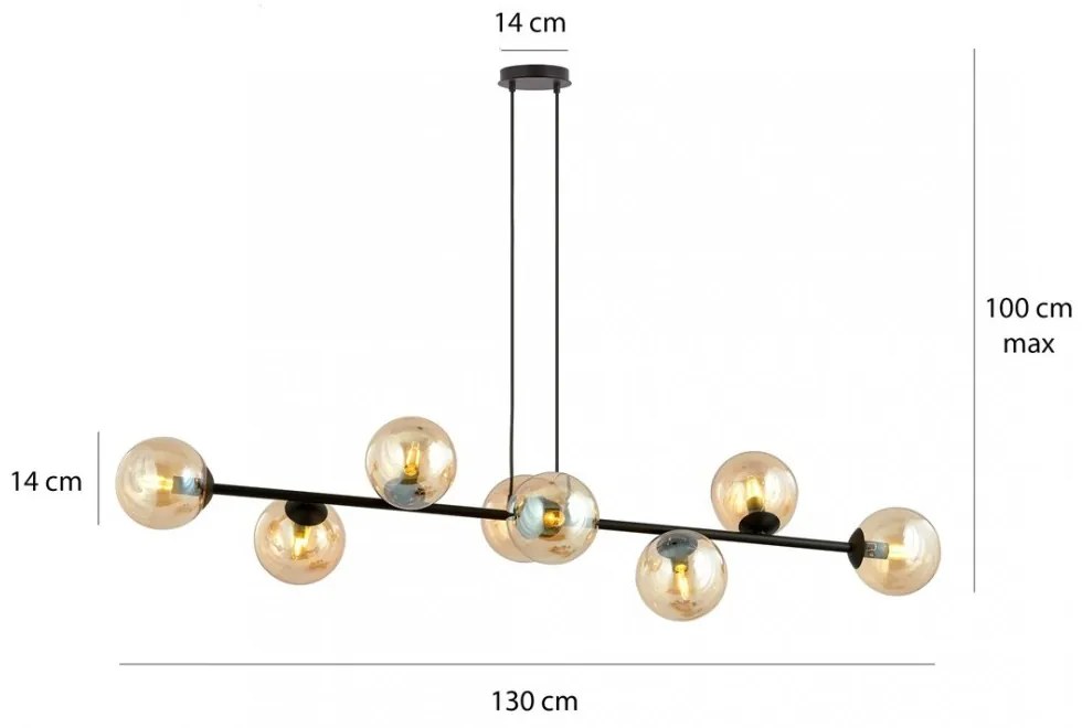 Lampadario a sospensione ROSSI 8 BL in acciaio e vetro 8xE14 Colore delle Sfere Miele