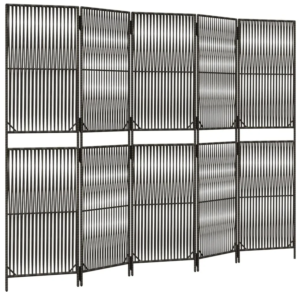 Divisorio per ambienti a 5 pannelli grigio in polyrattan
