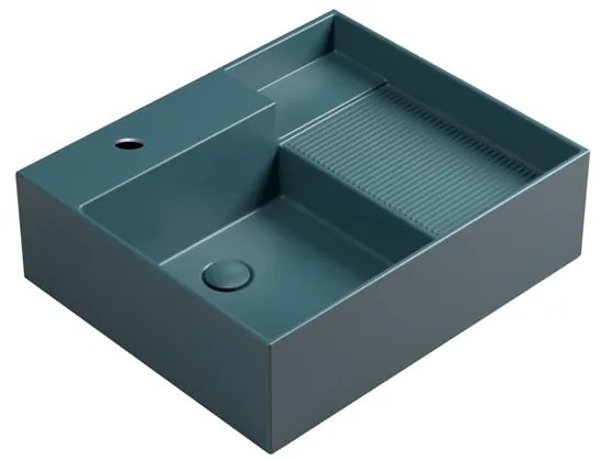 Lavabo da appoggio Nobu COLAVENE con foro rettangolare in ceramica L 60 x H 21 x P 50 cm petrolio opaco piletta non inclusa