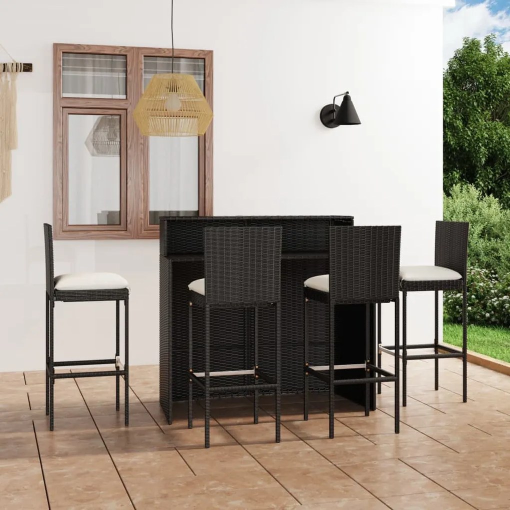 Set da bar da giardino 5 pz con cuscini nero