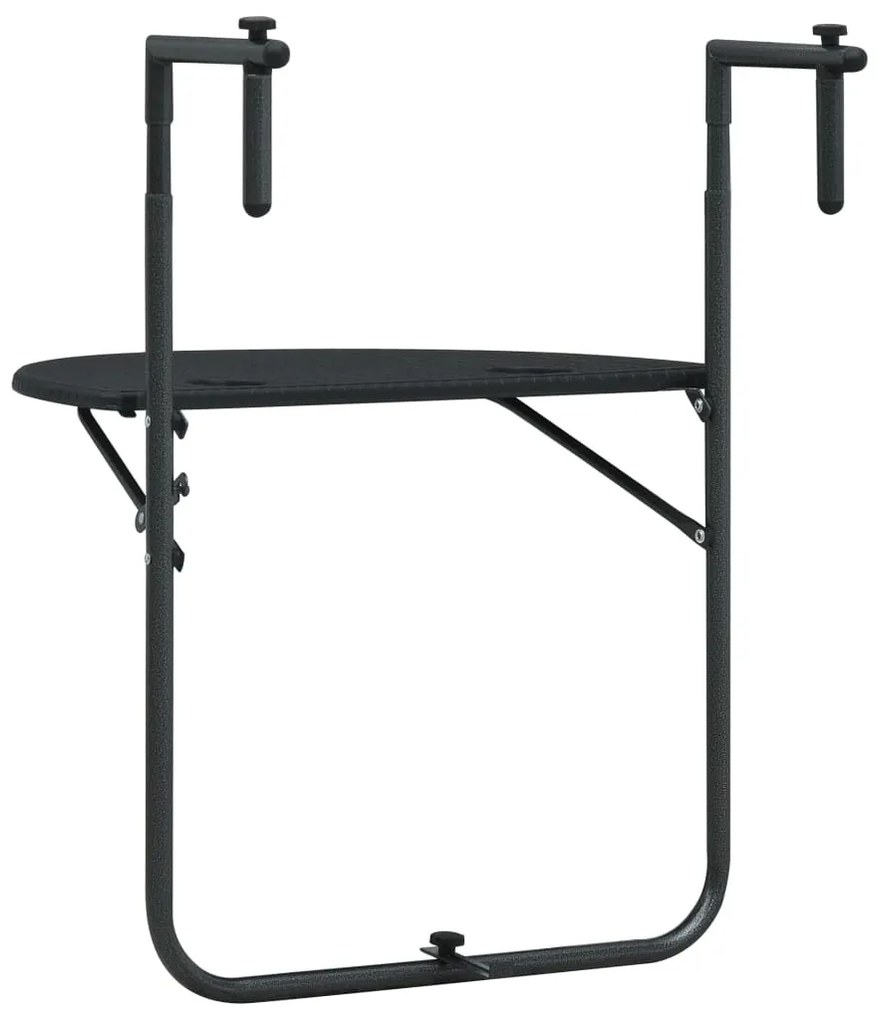 Tavolo da balcone pensile nero 60x64x83,5cm plastica rattan