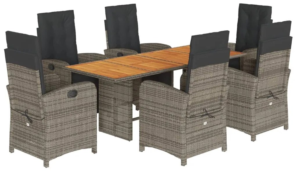 Set da pranzo da giardino 7 pz con cuscini in polyrattan grigio