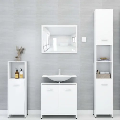 Set Mobili da Bagno 4 pz Bianco in Legno Multistrato