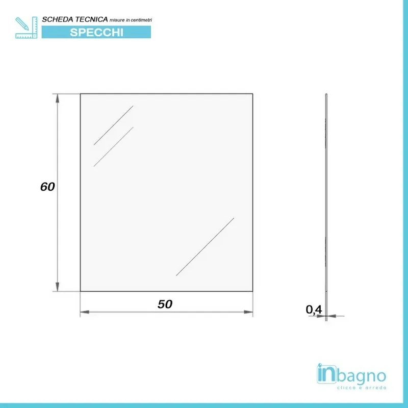 Specchio bagno 50x60 cm a filo lucido con installazione reversibile