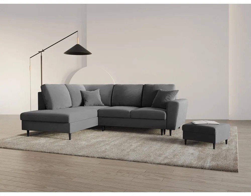 Divano angolare grigio chiaro allungabile e con contenitore (con penisola a sinistra/a L) con rivestimento in velluto Kyoto – Cosmopolitan Design