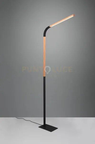 Norris piantana led 11w 1400lm, 3000k metallo nero e legno flessibi...