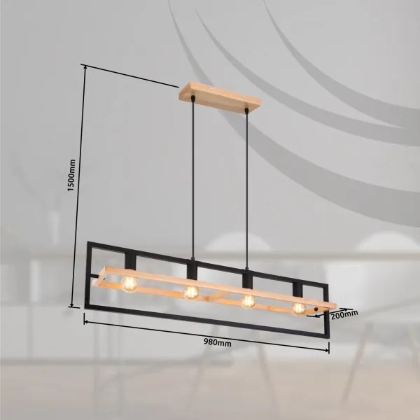 Globo 15575-4H - Lampadario a cavo ERICA 4xE27/40W/230V nero/beige