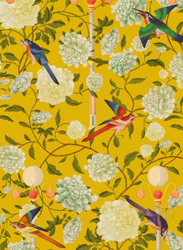 Mindthegap Carta da parati The Garden Of Immortality - Mustard Yellow/ White/ Red/ Green