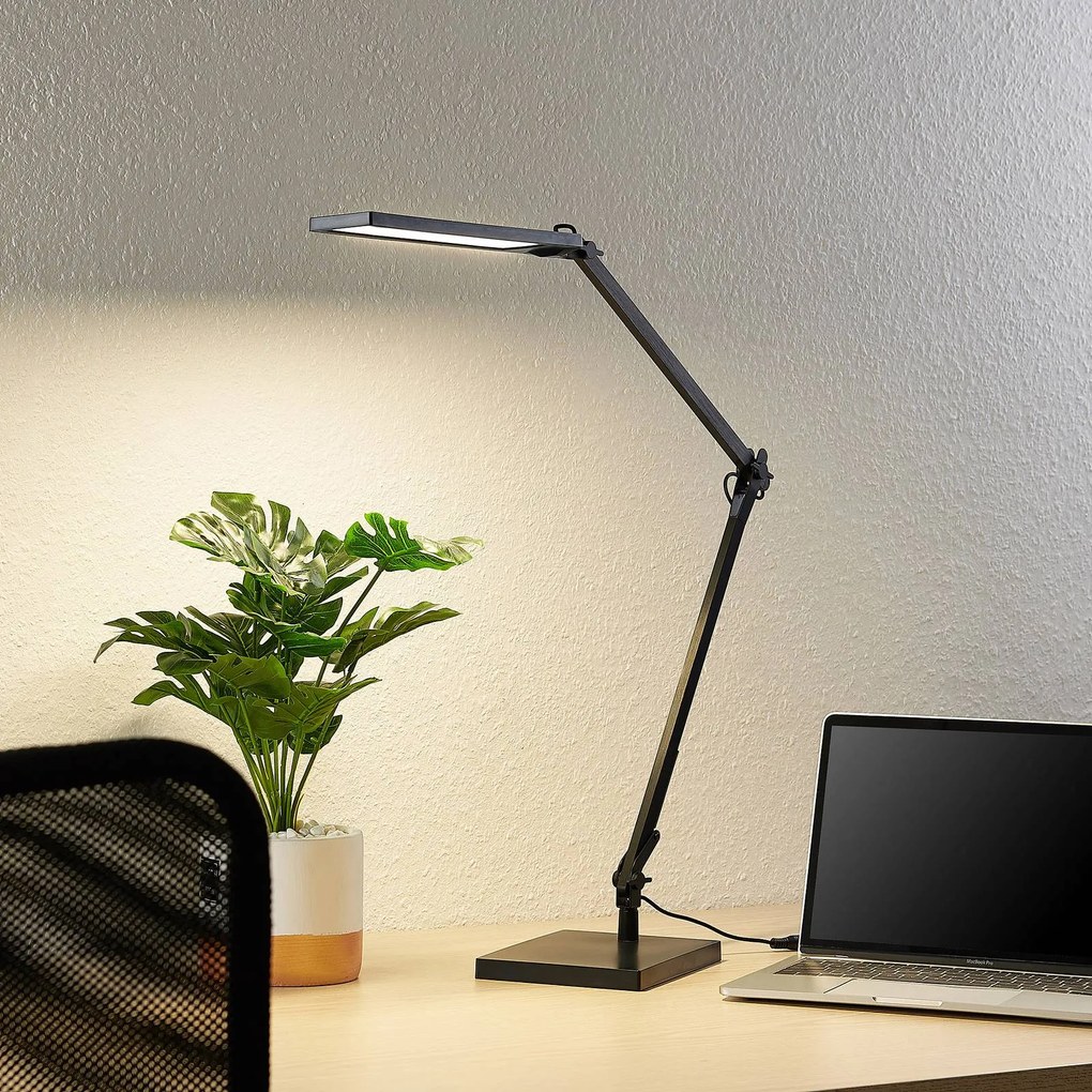 Lampada da scrivania Antisa Lindby, dimmerabile, Nero, Studio / Ufficio, Plastica, Moderno, Lampada da tavolo LED