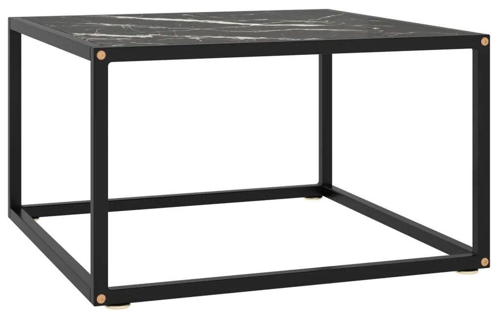 Tavolino da salotto nero con vetro marmo nero 60x60x35 cm