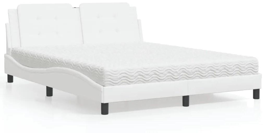 Letto Con Materasso Bianco 160x200 Cm İn Similpelle /