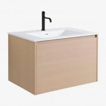 Set Mobili Da Bagno In Legno Jacob Con Lavabo Integrato Legno Naturale & Senza Specchio & Nero ↑20 Cm Con Valvola Di Scarico Con Troppopieno - Sklum