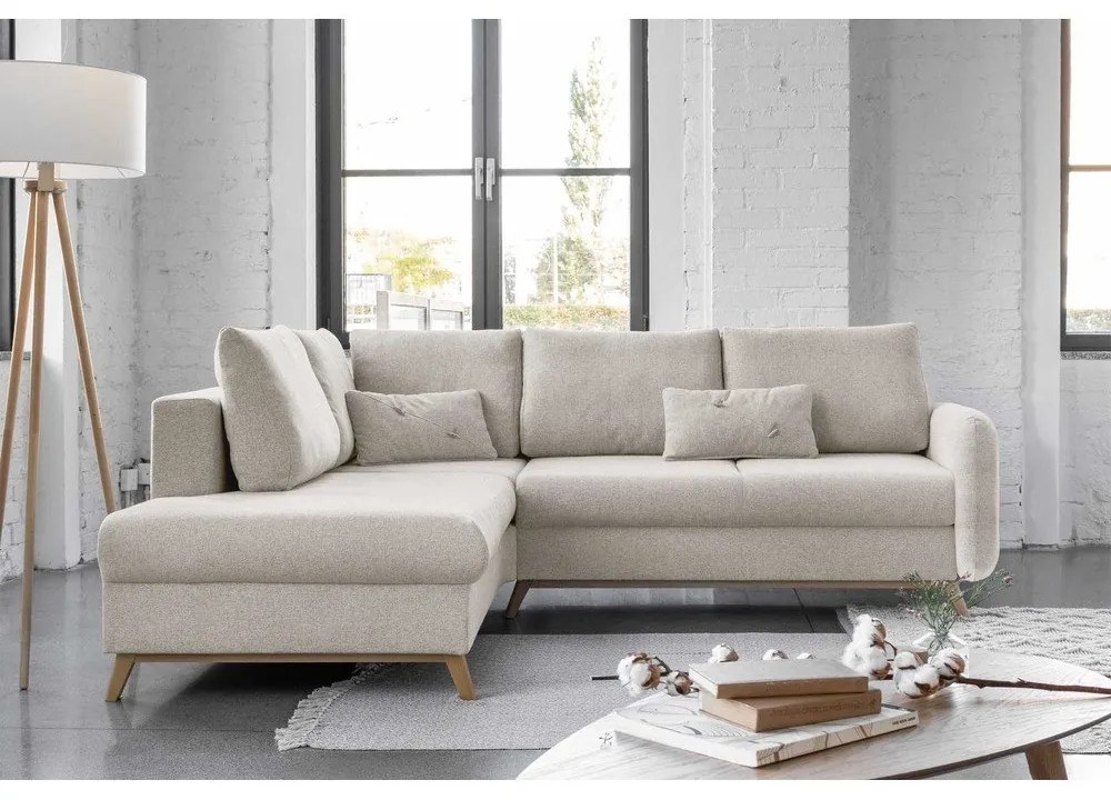 Divano letto angolare beige L, angolo sinistro Scandic Lagom - Miuform