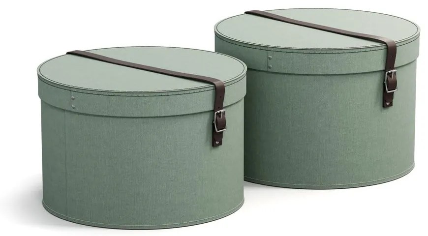 Scatole in set con coperchio color foglia di tè in cartone 2 pz ø 37,5x25,5 cm Rut Canvas Paper Laminate – Bigso