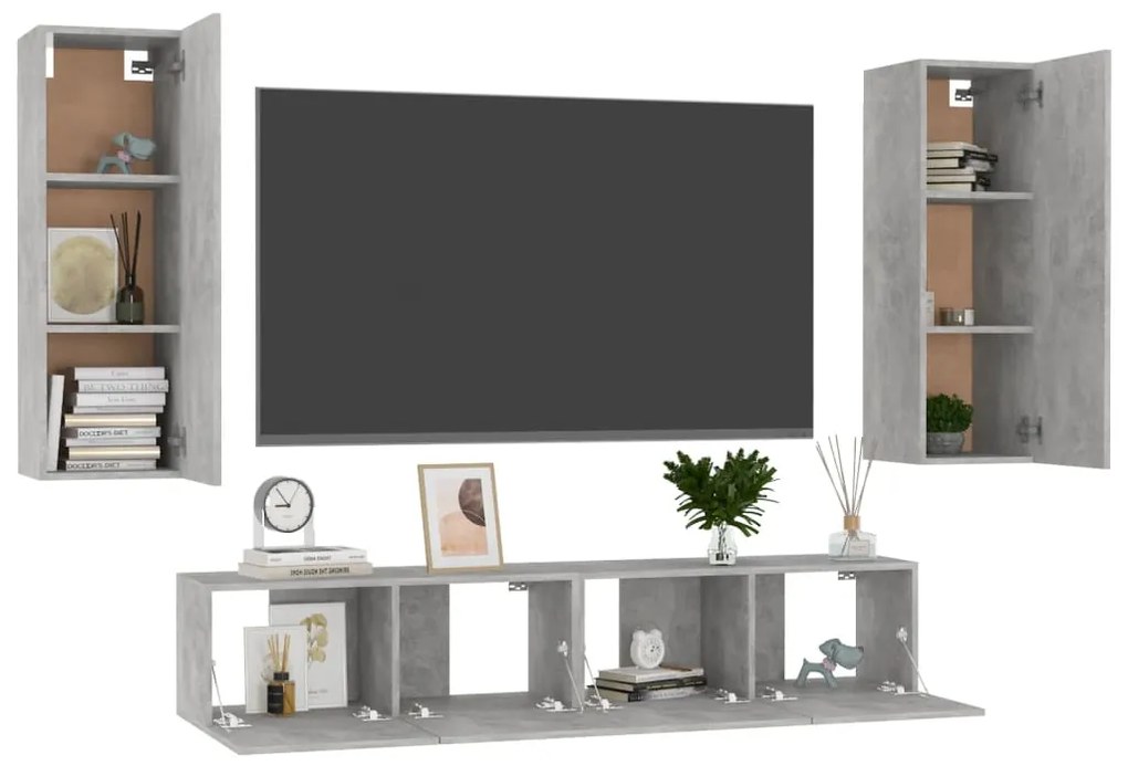 Set porta tv 4 pz grigio cemento in truciolato