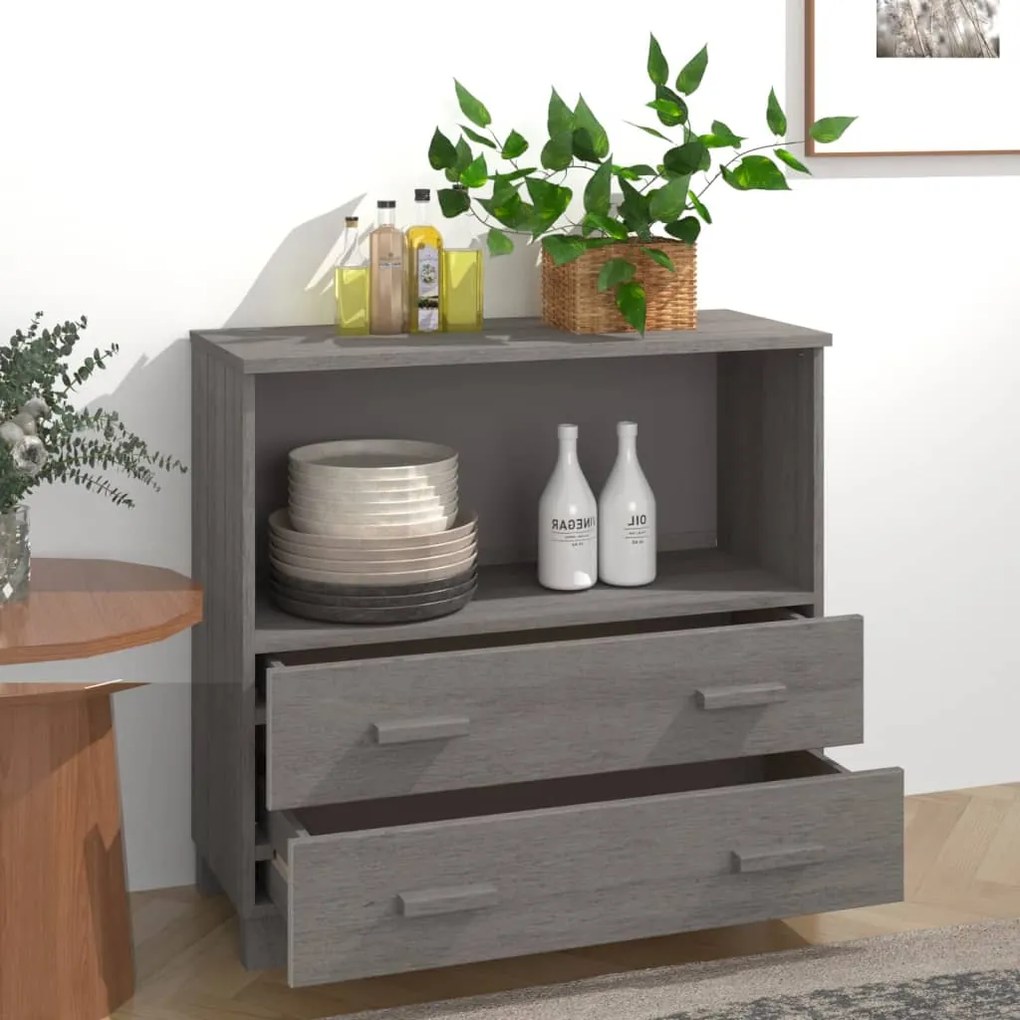 Credenza hamar grigio chiaro 85x35x80 cm legno massello di pino