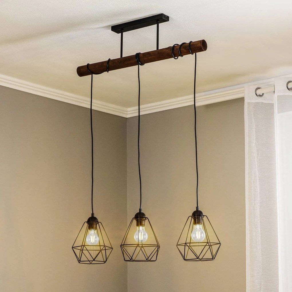 Eko-Light Lampada a sospensione Acero con paralume a gabbia, 3 luci