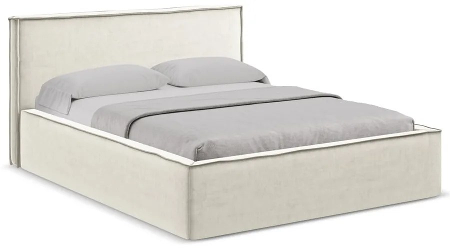 Letto matrimoniale imbottito crema con vano contenitore con griglia 160x200 cm Anani - Makamii